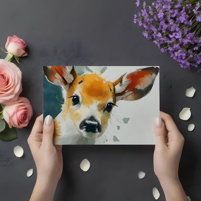 Whimsical fawn portrait wallpaper in a calm and modern bedroom setting