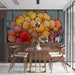 Modern living room featuring a vibrant stained glass effect botanical mural wall.