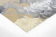 Bold chrysanthemum mural wallpaper installed in a formal dining room