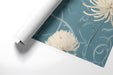 A sophisticated dining room wall featuring the elegant blue and white floral mural as a decorative focal point.