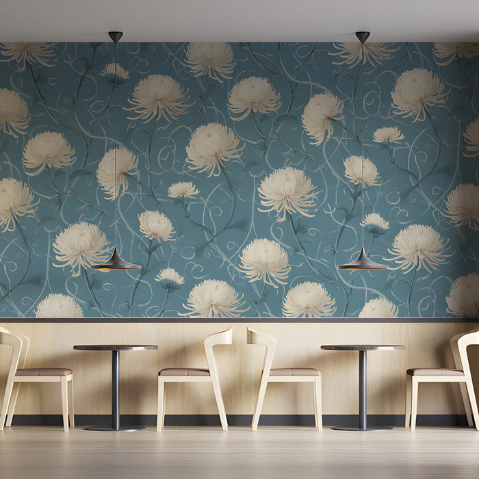 The botanical chrysanthemum pattern used in a quiet bar provide a calm and artistic backdrop.