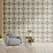 A cozy sun-drenched breakfast nook featuring the sage petal wallpaper