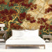 A serene bedroom space showcasing the elegant maple and marble-inspired wall mural as a backdrop.