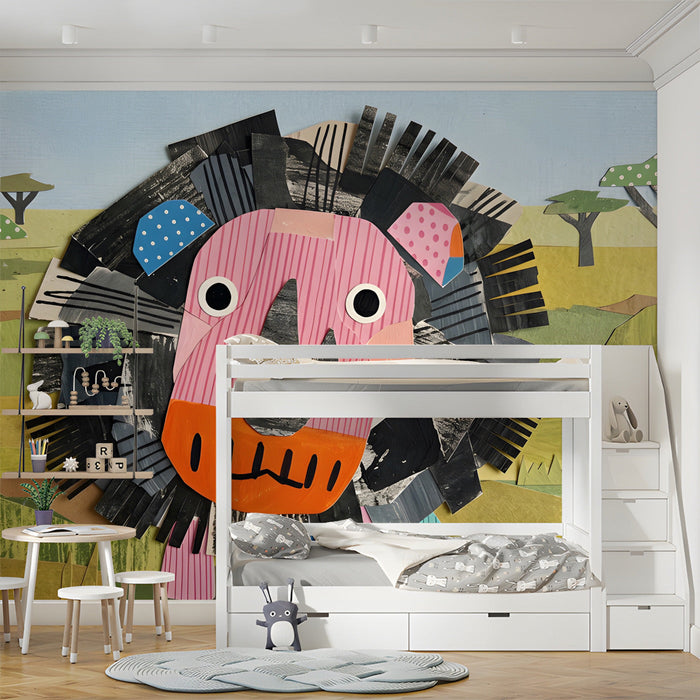 A bright and inspiring bedroom with the whimsical lion mural on the feature wall.