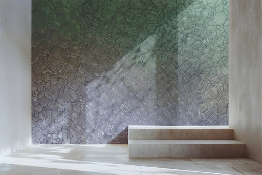 Modern entryway wall featuring a subtle bubble-inspired mural