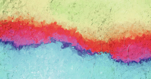 Abstract wallpaper pattern with layers of sunny yellow, fiery red, and cyan blue in a painterly style