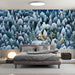 A serene reading nook with a winter cabin mural that brings a sense of calm and isolation.