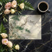 Sophisticated home office featuring a delicate ink wash nature mural behind a wooden desk