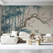 Nature-inspired floral mural in a bright home office setting with minimalist accents