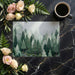 A bright home office space with a woodland pine mural creating a calming nature-inspired backdrop.