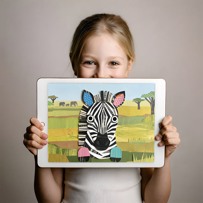 Safari-themed kids bedroom with a colorful animal mural on the feature wall