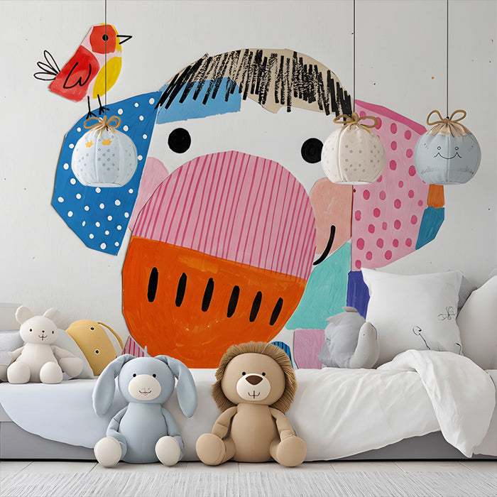 Kids bedroom interior with a vibrant elephant wallpaper design creating a cheerful creative space