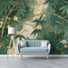 A serene home office corner with the nature-inspired floral mural providing an artistic backdrop.