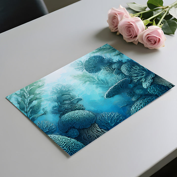 Underwater coral reef mural design on a bedroom accent wall