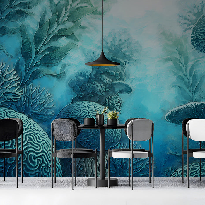 Calm sea life wall mural in a creative bar