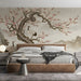 A peaceful home office space featuring the crane and plum blossom mural for a calm, creative backdrop.