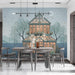 A relaxing dining room with the garden greenhouse mural, adding a soft, illustrative touch to the sleeping space.