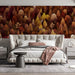 A charming bedroom decorated with an autumn cabin mural, adding a soft and imaginative touch to the walls.