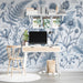 Scientific sketch wallpaper in a calm and airy reading nook