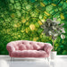 Abstract bubble-like mural wallpaper displayed in a minimalist hallway to create a dramatic entry.