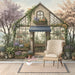 A reading nook wall decorated with a peaceful greenhouse garden mural, featuring soft floral tones.