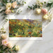 A bright, airy home office with an autumn mountain village mural covering the main wall.