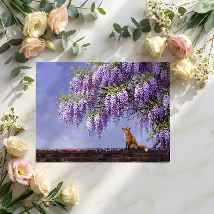 Cozy nursery featuring an artistic fox and floral mural on a statement wall with wooden toy accents