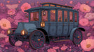 An ornate vintage carriage parked in a dense field of pink, magenta, and coral poppy flowers.