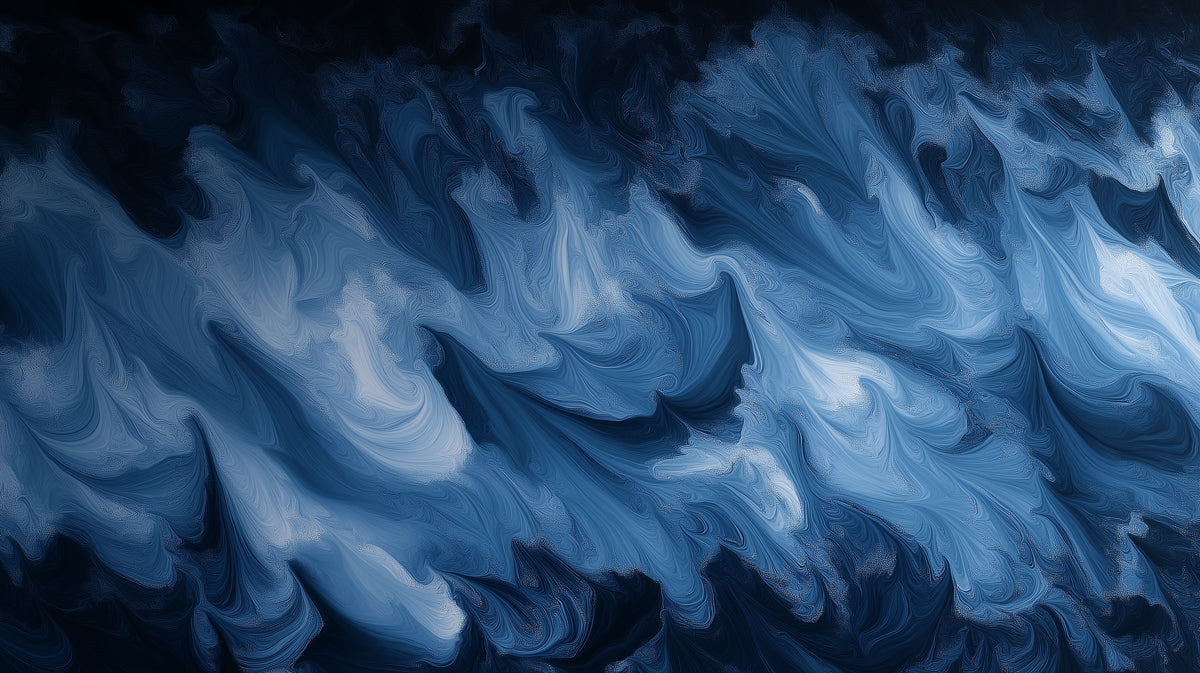 Abstract wallpaper pattern with swirling indigo, midnight blue, and icy slate waves
