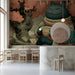 A warm breakfast corner with a whimsical cat wall mural, bringing charm and character to the dining space.