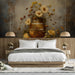 A sophisticated bedroom feature wall displaying the honeybee and wildflower mural design.