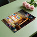 Artistic church window wallpaper in a formal dining room setting