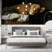 A calming bedroom scene with the sleeping Highland calf mural acting as a soft, artistic headboard.