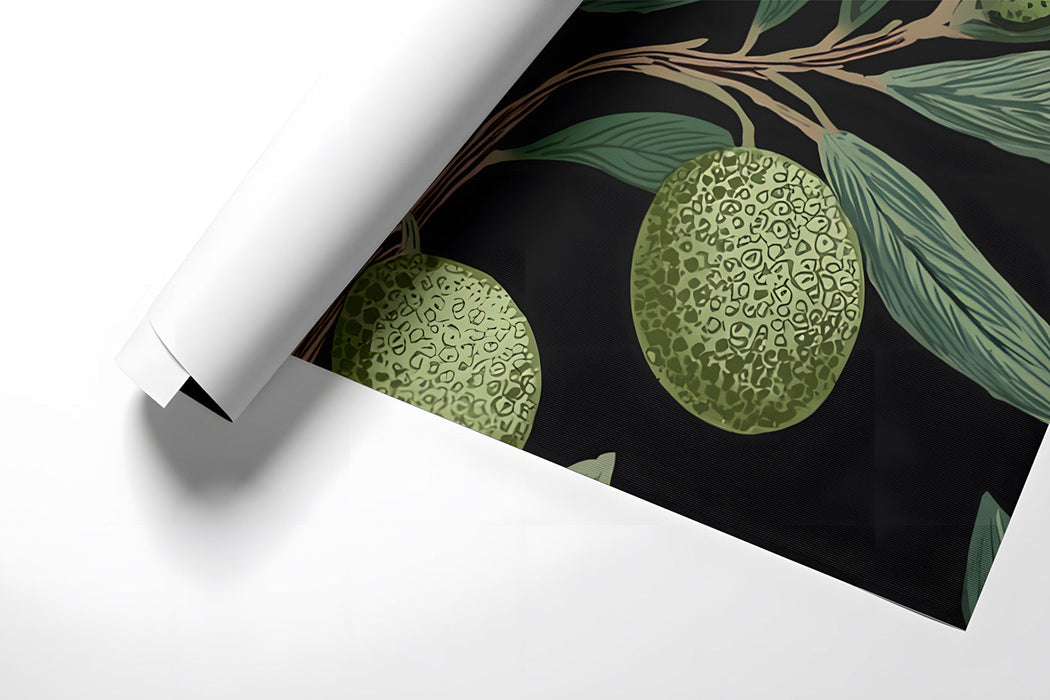 Sophisticated home office wall mural featuring detailed green botanical art