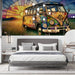 Whimsical travel-themed mural featured in a vibrant and bedroom space.