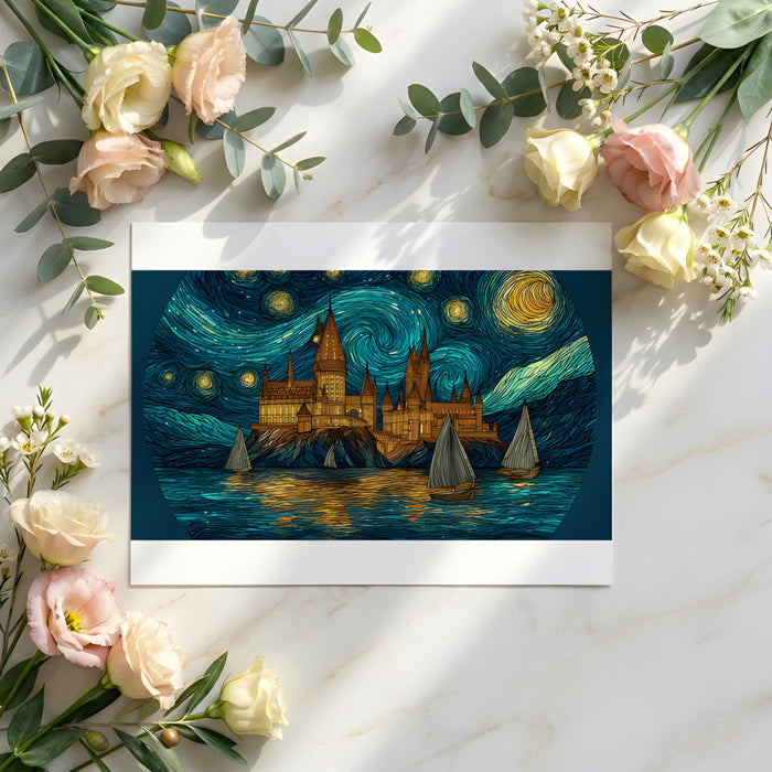A magical themed bedroom for a child or teen featuring a fantasy castle wall mural.