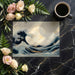 A sophisticated home office space featuring the Japanese ocean wave mural as a calm accent wall.