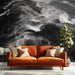 Sophisticated entryway interior with monochromatic rushing water wallpaper