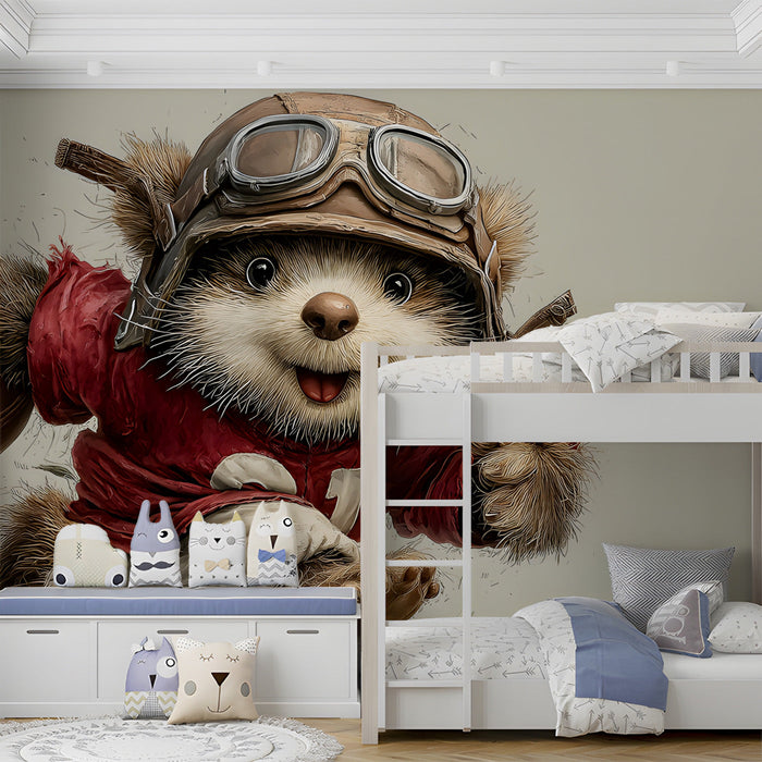 A cheerful boy's bedroom featuring the aviator bear football mural as an energetic feature wall behind the bed.