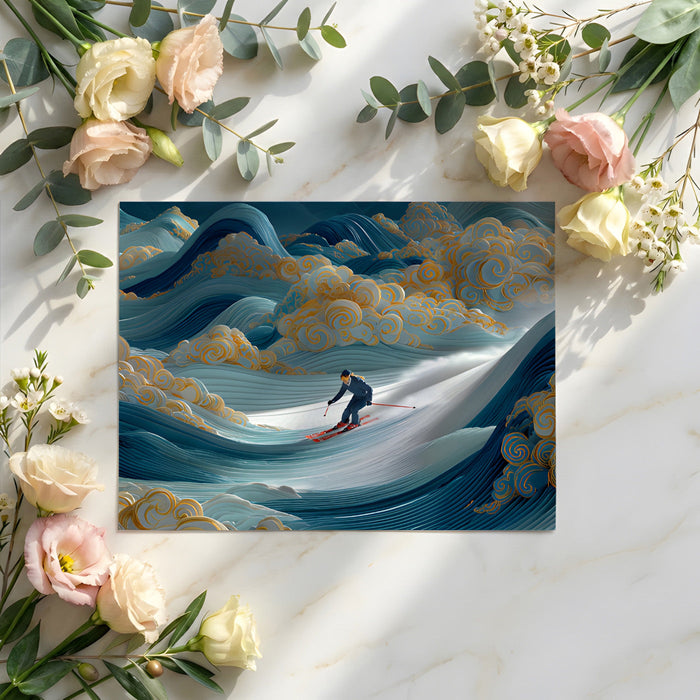 Bright home office space with an Alpine wave feature wall creating an inspiring and energetic backdrop.
