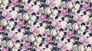 Floral pattern featuring magenta peonies and navy leaves on a cream background.