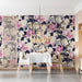 Elegant floral feature wall in a curated dining room.