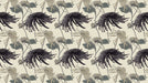 Vintage botanical pattern featuring charcoal and sage chrysanthemums on a cream background