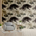 Sophisticated living room featuring a vintage floral accent wall