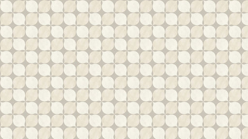 Abstract minimalist wallpaper pattern featuring repeating rounded petals in cream and soft greige