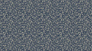 Intricate navy blue mural wallpaper with champagne colored floral scroll motifs and engraved linework.