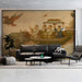 An imaginative home office setup highlighting the artistic narrative of the fish voyage mural.