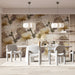 Modern meeting room featuring floral wallpaper as a soft, neutral statement wall