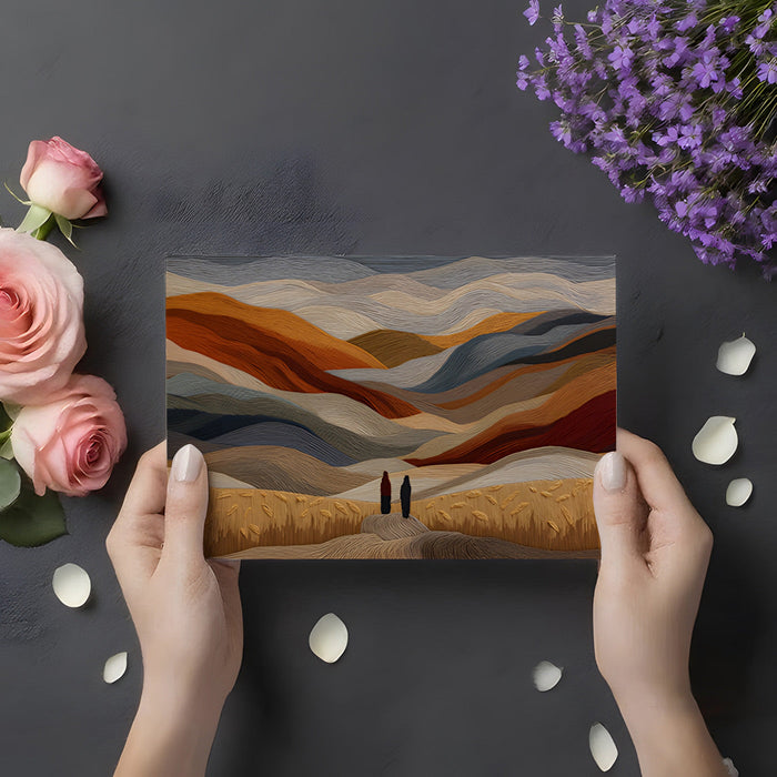 Landscape mural wallpaper installed as a feature wall in a minimalist bedroom.