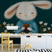 Whimsical rabbit mural installed as a playful feature wall in a study
